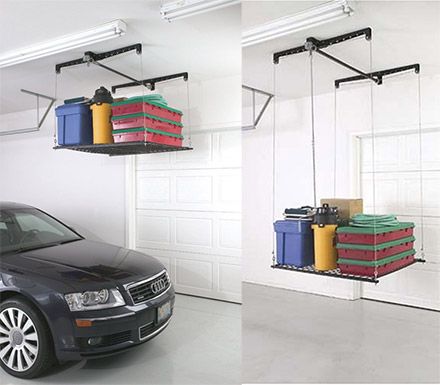 Odditymall - Search For 'garage storage' Porsche Garage, House Upgrades, Garage Roof, Garage Storage Racks, Kayak Storage, Garage Storage Systems, Pulley System, Ceiling Storage, Creative Organization