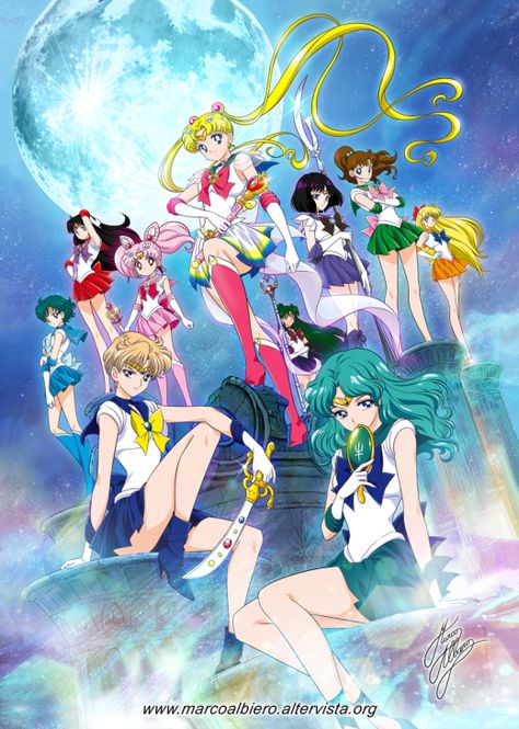 Marco Albiero’s 90′s anime style redraw of the Crystal S3 promo art. Sailor Moons, Saylor Moon, Sailor Guardians, Art Geek, Naoko Takeuchi, Arte Sailor Moon, Sailor Scout, Minako Aino, Sailor Pluto