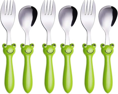 PRICES MAY VARY. ANNOVA Stainless Steel 6 PCS Children Flatware / Cutlery Set; Including: 3 x Fork (6.3-inch / 16 cm), 3 x Dinner Spoon (6.1-inch / 15.5 cm); Mirror Polished Premium Stainless Steel; Dishwasher Safe and durable; Green Frog handles and easily for children to hold, suggest for 24 months + ANNOVA Stainless Steel 6 PCS Children Flatware / Cutlery Set; Including: 3 x Fork (6.3-inch / 16 cm), 3 x Dinner Spoon (6.1-inch / 15.5 cm); Mirror Polished Premium Stainless Steel;Dishwasher Safe Frog Things, Toddler Utensils, Frog House, Estilo Harajuku, Frog Decor, Stainless Steel Cutlery, Green Frog, Frog And Toad, Happy Meal