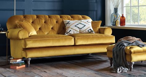 Mia-3-Seater-Velvet-Sofa-Opulence-Saffron Gold Sofas Living Room, Gold Velvet Sofa Living Rooms, Golden Sofa Living Room, Gold Couch Living Room Ideas, Opulent Living Room, Gold Sofa Living Room Color Schemes, Gold Sofa Living Room, Sectional Apartment, Den Addition