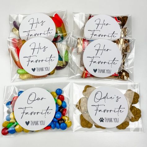 His Her Candy Wedding, His And Her Candy Favors, His And Hers Favorite Candy, His And Hers Sweets Wedding, Favorite Candy Wedding Favor, Candy Bag Wedding Favors, Bride And Groom Favorite Candy, Edible Party Favors Wedding, His And Hers Snacks Wedding