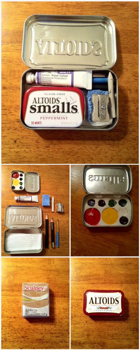 Altoid Tin Paint Set, Altoid Paint Tins, Alto Is Tin Crafts, Cute Small Crafts, Tin Painting Ideas, Altoid Tin Gifts, Altoids Tin Crafts, Altoids Box Ideas, Tin Projects