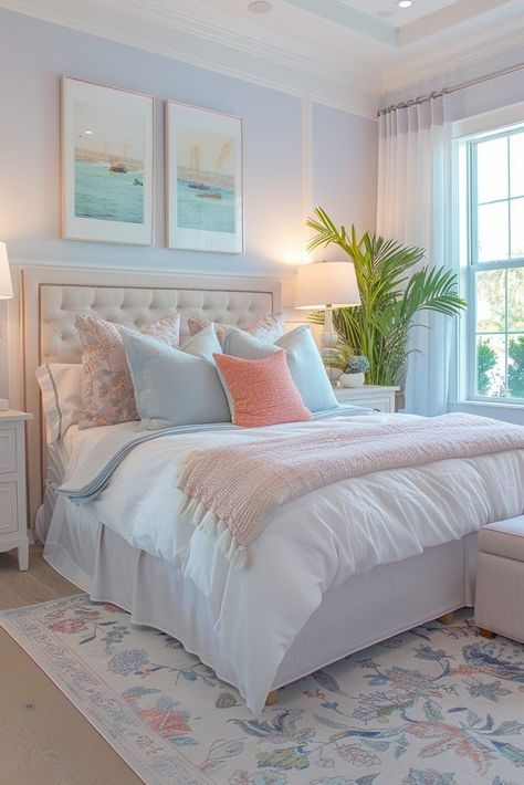 Ocean Theme Guest Room, Costal Aesthetic House, Ocean Inspired Interior Design, Girls Coastal Bedroom, Aesthetic Room Color, Sea Inspired Room, Elegant Room Ideas, Bedroom Ideas Ocean, Calming Apartment