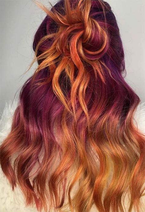 Sunset Hair Color, Sunset Hair, Hair Color Shades, Hair Shades, Ombre Hair Color, Halloween Hair, Hair Inspiration Color, Cool Hair Color, Grunge Hair