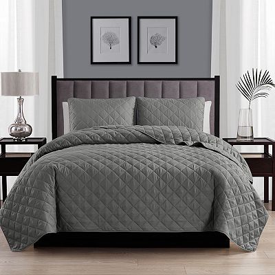 Swift Home Diamond Stitch Quilt Set Grey Bedspread, Timeless Bedding, Oversized Quilt, Quilted Comforter, King Quilt Sets, Sham Bedding, Home Basics, Lightweight Quilt, Bedspread Set