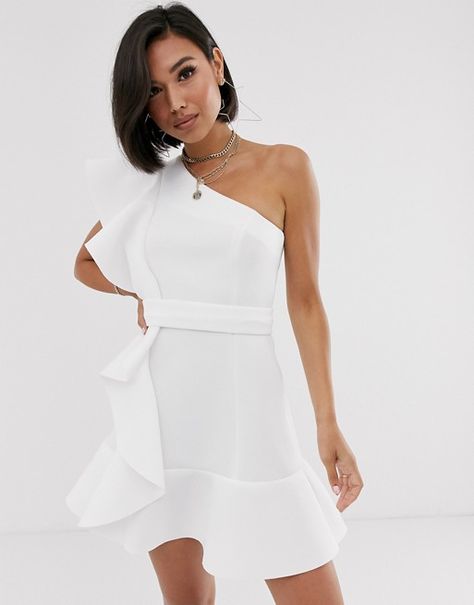 Rehearsal Dinner Dress, Dresses Dance, Rehearsal Dinner Dresses, Rehearsal Dress, Ruffle Mini Dress, Dinner Dress, White Dress Summer, Hem Style, Hoco Dresses