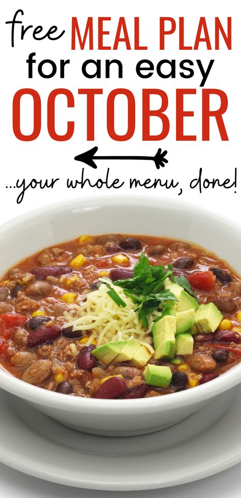 Fall Meal Plans On A Budget, October Menu Plan, October Meal Plan Calendar, October Meal Plan Dinners, Capsule Meal Plan, Meal Plans For The Week Family, Food Planner Meal Planning, Meal Prep Calendar, Meal Categories