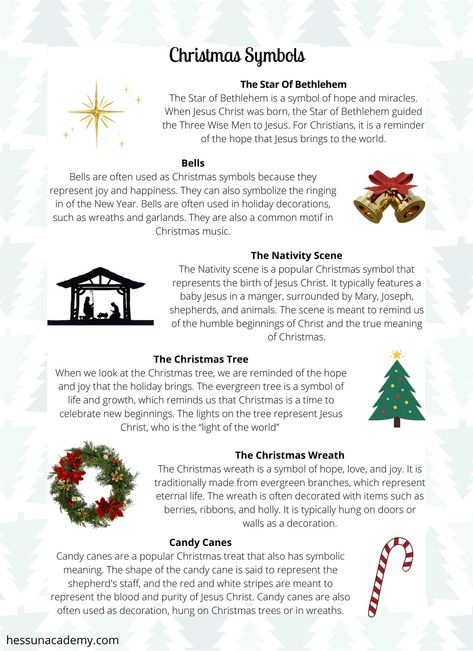 Meaning Of Christmas Symbols, The Symbols Of Christmas Free Printable, Christian Christmas Symbols And Meanings, Christmas Symbols And Meanings For Kids, Christian Holiday Traditions, Colors Of Christmas Meaning, Christmas Tree Symbolism, Christmas Devotional For Families, Story Of Christmas For Kids