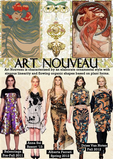 Art Nouveau Style Fashion, Art Nouveau Fashion Dress, Art Nouveau Clothing Fashion, Art Nouveau Inspired Fashion, Art Nouveau Textiles, Art Nouveau Fashion Runway, Art Deco Clothes, Art Nouveau Outfit, Art Nouveau Clothing