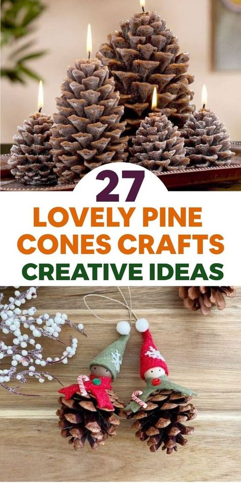 🌲✨ Get inspired by nature's beauty and dive into the world of lovely pine cone crafts! Create whimsical and festive pine cone fairies by attaching colorful ribbons, beads, and wings made of paper or fabric. Make natural and fragrant potpourri by adding essential oils to a bowl of dried pine cones and mixing them with dried flowers or herbs. Use pine cones as unique and rustic placeholders by attaching name cards to their stems for special occasions or holiday gatherings. These enchanting pine cone crafts will infuse your home with a touch of woodland magic and natural elegance. #NatureCrafts #DIYPineConeCreations Pine Cones Crafts, Pinecone Projects, Pine Cone Flowers, Pine Cone Flower Wreath, Winter Diy Crafts, Cone Flowers, Painted Pinecones, Pine Cone Christmas Tree, Cone Crafts