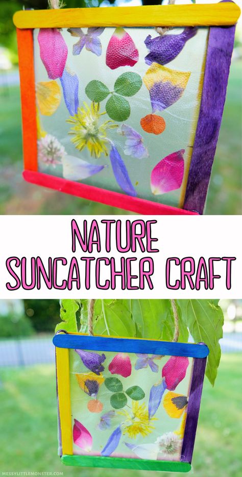 Nature Suncatcher, Baskets Ideas, Nature Craft, Summer Camp Crafts, Suncatcher Craft, Exploring Nature, Daycare Crafts, Toddler Art, Camping Crafts