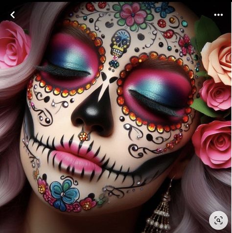 Sugar Skull Men Makeup, Half Face Sugar Skull Makeup, Mexican Day Of The Dead Makeup, Glam Sugar Skull Makeup, Pink Day Of The Dead Makeup, Day Of The Dead Makeup Ideas, Day Of The Dead Makeup Tutorial, Catrina Face Paint, Sugar Skull Makeup Pretty