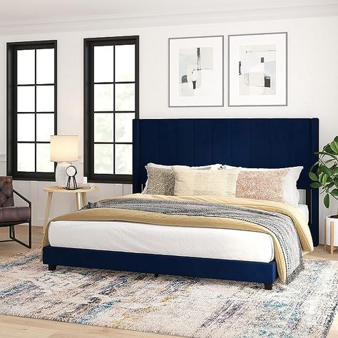 Navy Blue Headboard, Navy Headboard, Blue Headboard, Luxury Bedroom Decor, Blue Bedroom Decor, Wingback Headboard, Bedroom Headboard, Blue Bedding, Blue Bedroom