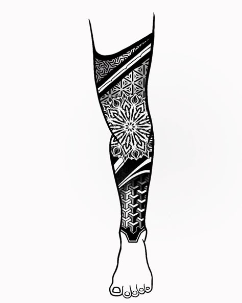 Half Knee Tattoo, Geometric Tattoo Leg Sleeve, Tattoo Design Minimalist, Blackwork Tattoo Design, Corset Tattoo, Geometric Tattoo Leg, Half And Full Sleeve Tattoos, Knee Tattoos, Geometric Mandala Tattoo