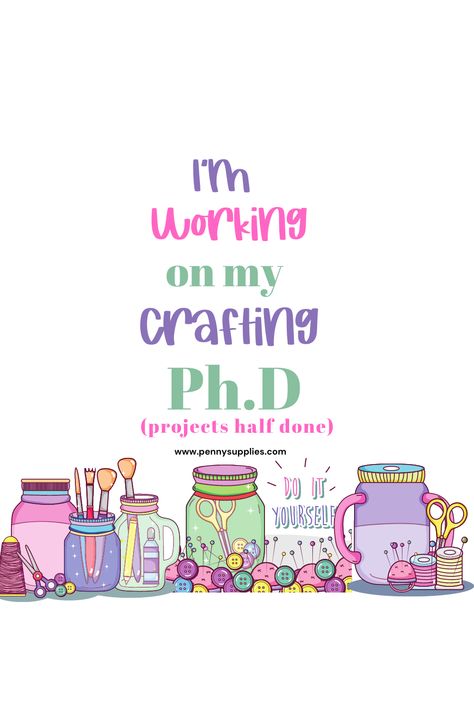 Too many projects half done to count... whoops! Happy Friday everyone!  #crafting #sewing #crafthumor #craftmeme #sewinghumor #sewingmeme #sew #sewingsupplies #craftsupplies #handmade Crafty Quotes, Crafting Quotes, Sewing Humor, Learn Hand Lettering, Papercraft Ideas, Learn Calligraphy, Teacher Memes, Craft Quotes, Happy Friday Everyone