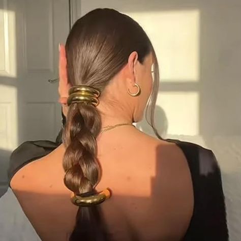 Hair style breads, hair style aesthetic, hair accessories, hair style ideas, hair style no heat, hair style pictures, hair grips styles accessories, gold accessories, #ad Gold Ponytail Cuff, Aesthetic Hair Accessories, Hair Cuff, No Heat Hairstyles, Hair Cuffs, Style Pictures, Hair Grips, Head Wear, Accessories Gold