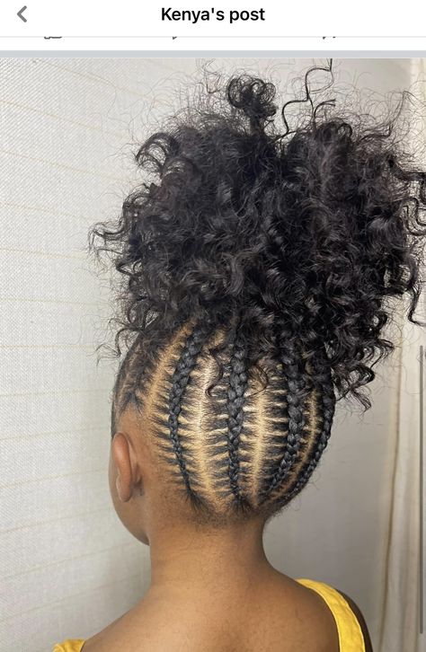 Creative Braided Ponytails, Stitch Braids With Curly Ponytail, Black Girls Hairstyles Braids Natural, Braids For Kids Natural Hair, Bob For Short Hair, Middle School Hairstyles Black, Hairstyles Braids Natural Hair, Kids Braided Ponytail, Braids Into Ponytail