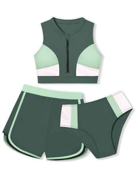 Modest Two Piece Bathing Suits, Cute Swimming Suits, Ella Jane, Sporty Swimsuit, Swimsuit Modest, Sporty Swimwear, Colorblock Swimsuit, Swimsuits Sporty