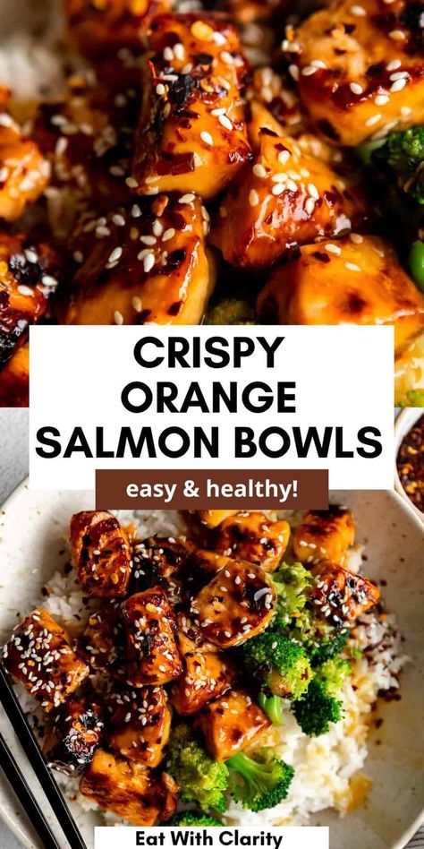 Pan Fried Orange Salmon Salmon Bowls, Healthy Bowls Recipes, Orange Salmon, Healthy Bowls, Salmon Dishes, Fish Dinner, Dinner Bowls, Health Dinner, Seafood Dinner