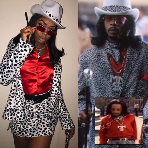 Money Mike Costume, Sheneneh Jenkins Costume, Black Movie Halloween Costumes, Woman Pimp Costume, Black Women In Halloween Costumes, Diy Costumes For Black Women, A Pimp Named Slickback Costume, Holloween Costume Baddie, Dark Skin Halloween Costumes