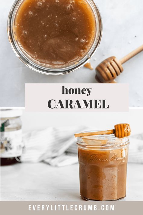 Easy, four ingredient, sugar free caramel sauce made with honey! This is a delicious fun take on salted caramel- you won't miss the sugar at all! #honey #caramel #saltedcaramel #honeycaramel #caramelsauce Sour Milk Pancakes, Sugar Free Caramel Sauce, Carmel Recipe, Sugar Free Caramel, Recipe With Ginger, Caramel Apple Crumble, Recipe Using Honey, Honey Dessert, Apple Crumb Cakes