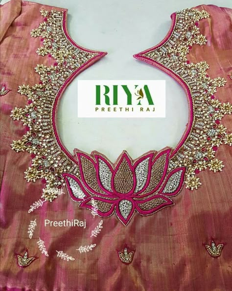 aari louts Maggam Work Lotus Design, Lotus Neck Design Blouse, Lotus Maggam Work Blouse Designs, Lotus Work Blouse Designs, Lotus Embroidery Design Blouse, Lotus Blouse Design, Lotus Aari Work Blouse Designs, Lotus Maggam Work Designs, Lotus Design Aari Work Blouse