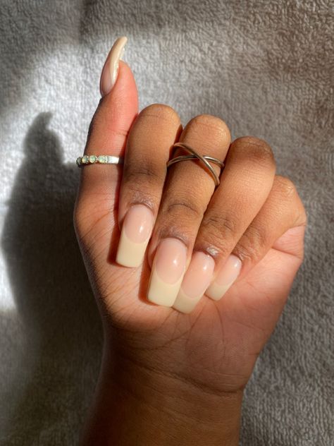 Beige French tip
Beige aesthetic 
Nail inspo
Black girl
Square acrylic Beige French Nails Tips, French Tip Nails Beige, Tan French Tip, Tan French Tip Nails, Cream French Tips Nails, Beige French Nails, Beige French Tip, Beige French Tip Nails, Vanilla French Nails