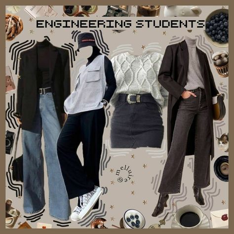 Engineering Major Outfits, Engineering Major Aesthetic Outfits, College Major Aesthetic Outfit, Software Engineer Aesthetic Outfit, College Majors As Outfits, Computer Science Major Outfits, Computer Science Outfit, Dark Academia Engineering, Computer Science Aesthetic Outfit