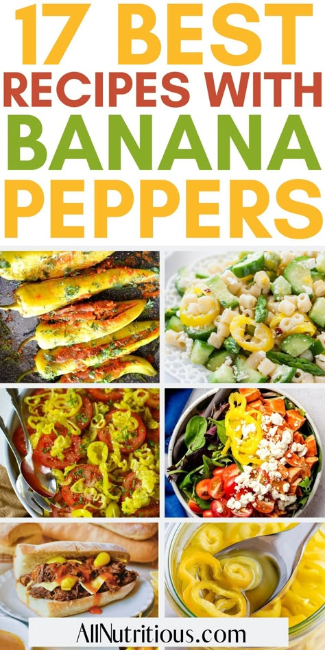 Dinners With Banana Peppers, Dinner With Banana Peppers, Recipes That Use Banana Peppers, Banana Pepper Dinner Recipes, Banana Pepper Meals, Santa Fe Peppers Recipes, Healthy Stuffed Banana Peppers, Meals With Banana Peppers, How To Cook Banana Peppers