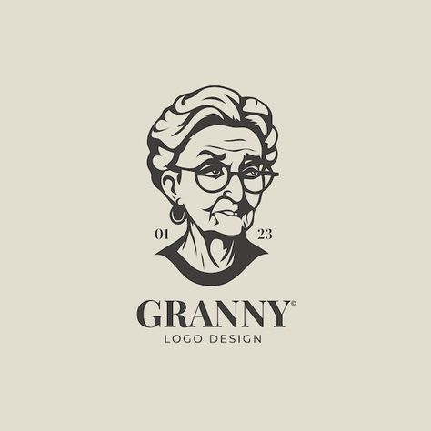 Graphic Design Illustration Logo, Mama Logo Design, Grandma Logo Design, Logo With Illustration, Face Logo Illustration, Logo With Face, Freepik Illustration, Oscar Logo, Grandmother Portrait