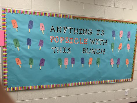 Popsicle Bulletin Board Ideas, Summer Bulliten Board Ideas, Popsicle Bulletin Board, Bored Ideas, Summer Bulletin Boards, Infant Room, Preschool Bulletin, Preschool Bulletin Boards, School Doors