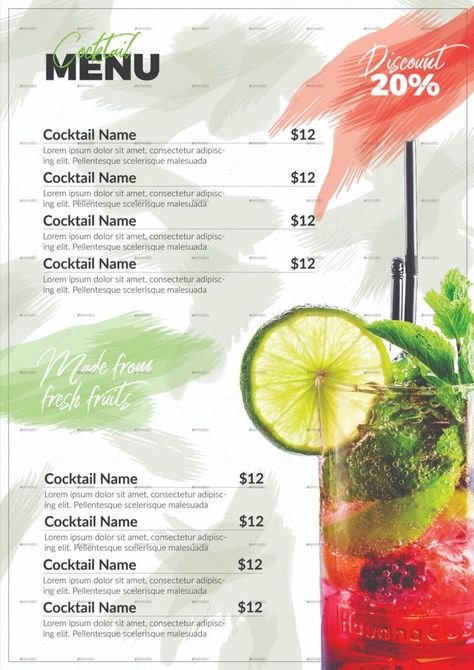 Mojito Cocktail Menu Fresh Fruit Cocktails, Cocktail Names, Mojito Cocktail, Fruit Cocktails, Cocktail Menu, Menu Template, Mojito, Fresh Fruit, Adobe Photoshop