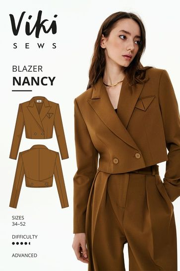 Nancy Blazer - Vikisews Blazer Pattern, Pants Sewing, Cropped Coat, The Fold Line, Pants Sewing Pattern, Woman Suit Fashion, Blazer Set, Blazer Designs, The Fold