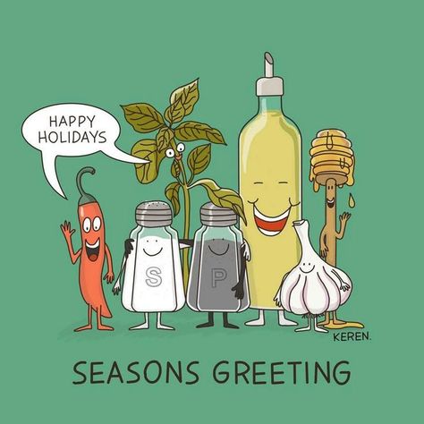 Funny Food Pun: Season Greetings Food Jokes, Punny Puns, Punny Cards, Food Memes, Humor Mexicano, Cute Puns, Puns Jokes, Food Puns, Funny Illustration