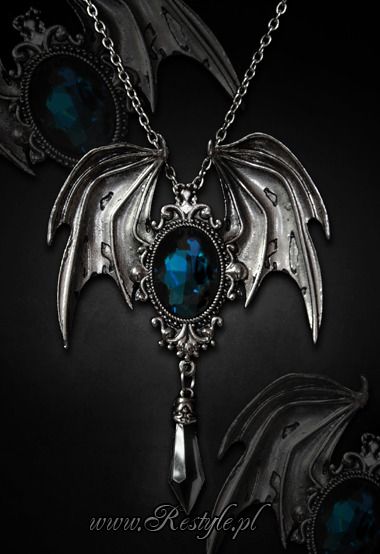 Restyle - Gothic Necklace / Brooch - Delia Morte - Cyan Bat Necklace, Dark Jewelry, Goth Jewelry, Gothic Necklace, Wing Necklace, Black Necklace, Fantasy Jewelry, Gothic Jewelry, Boho Jewelry