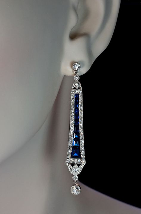 1920s Vintage Dangle Earrings, Art Deco OEC & Sapphire Diamond Earrings, Edwardian Long Drop Earring, Party Wear Retro Earring, Gift for Her - Etsy Blue Jewel Earrings, Long Diamond Earring, Art Deco Fine Jewelry, 1920 Accessories, Art Deco Jewelry 1920s, 1920s Earrings, Earring Party, Sapphire Drop Earrings, Art Deco Jewellery