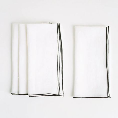 Shop Napkins – borrowed BLU Black Linen Napkins, Decorative Paper Napkins, Table Setting Inspiration, Luxury Tableware, White Napkins, Grey Trim, Summer Gifts, Wedding Table Settings, Wedding Table Centerpieces