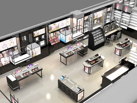 3D cosmetic store design layout, makeup store design ideas Cosmetic Store Design, Makeup Store Interior, Store Design Layout, Shop Furniture Design, Retail Store Layout, Mobile Shop Design, Pharmacy Design, Store Layout, Cosmetic Display