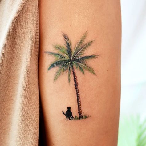 Hawian Tattoo Designs, Tropical Vacation Tattoo, Palm Tree Cactus Tattoo, Micro Palm Tree Tattoo, Palm Tree Moon Tattoo, Two Palm Tree Tattoo, State Of Florida Tattoo, Fine Line Palm Tree Tattoo, Coconut Tree Tattoo