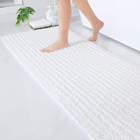 Arotive Luxury Chenille Bathroom Rug Mat, Extra Soft Thick Absorbent Shaggy Bath Rugs, Non-Slip Machine Wash Dry Plush Bath Runner Mat for Bathroom, Shower, and Tub (70"x24", White) Bathroom Shower And Tub, Luxury Bathroom Rug, Bathroom Runner, Chenille Bath Mat, Bath Runner, Bath Runner Rugs, Bathroom Runner Rug, Bathroom Bath Mats, Rugs And Mats