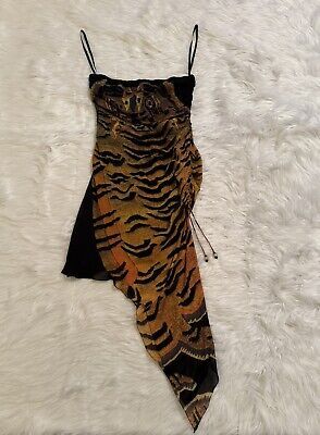 Vivienne Tam New Tiger Rug Print Dress Mesh Silk 90s Vtg Asymmetrical Size 1  | eBay Ed Hardy Aesthetic Outfits, Orchid Mantis Costume, Art Deco Outfits, Eclectic Fashion Style Bohemian, 90’s Runway, 2000s Mini Dress, Animal Inspired Fashion, 90s Hippie Fashion, Tiger Print Outfits