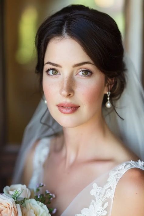 Berry Bridal Makeup, Older Bride Makeup, Natural Glam Wedding Makeup Hazel Eyes, Natural Makeup For Brunettes, Minimalist Wedding Makeup, Bridal Makeup Hazel Eyes, Simple Bridal Makeup Natural, Winter Bridal Makeup, Natural Bride Makeup