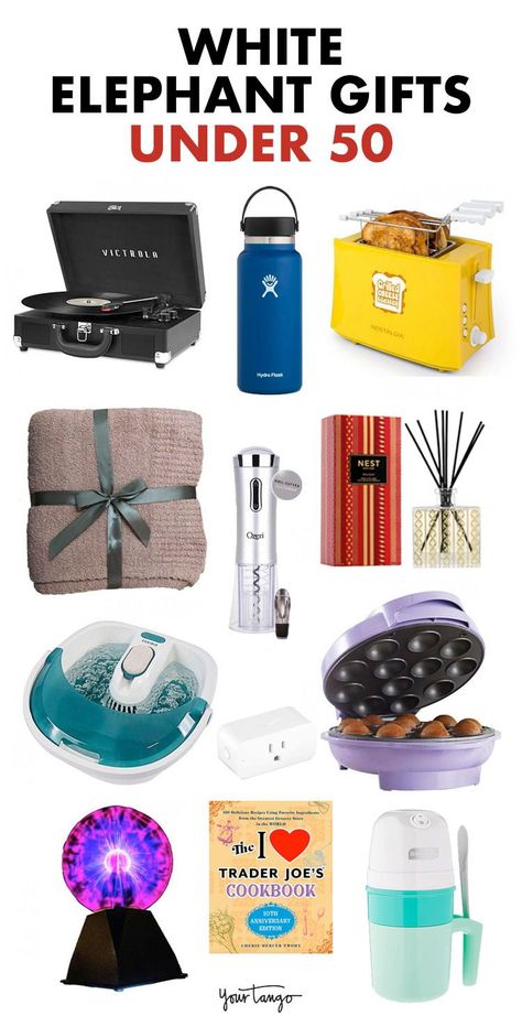 If you're looking for some of the best white elephant gift ideas under $50 then here's a list of ideas to inspire you. $50 Gift Ideas Christmas, White Elefante Gift Ideas, Nice White Elephant Gifts, Christmas White Elephant Gifts Ideas, White Elephant Gift Ideas For Women, Best Gift Exchange Gifts Ideas, Homemade White Elephant Gift Ideas, White Elephant Gifts $50, Unisex Gift Exchange Ideas