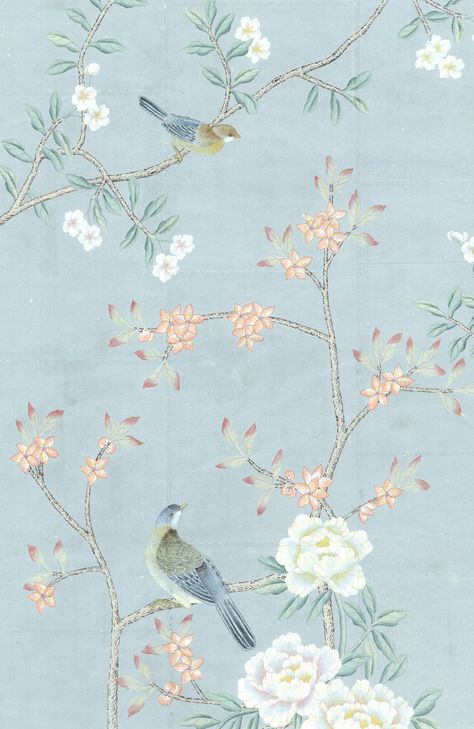 Wallpaper Flower Drawing, Wallpaper Chinoiserie, Wallpaper Flower, Wall Painting Decor, Painting Decor, Chinoiserie Wallpaper, Wallpaper Art, E Card, Wallpaper Wall