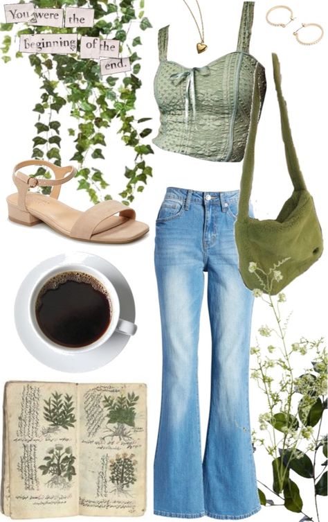 Plant Lady Outfit, Plant Mom Outfit Aesthetic, Plant Aesthetic Outfits, Small Town Outfit Aesthetic, Green Witch Aesthetic Outfit, Plant Mom Outfits, Plant Outfits, Garden Aesthetic Outfit, Plant Mom Outfit