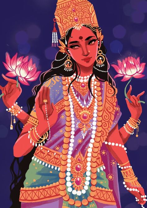 Diwali Thoughts, Hindi Goddess, Indian Illustrations, Indian Drawing, Art Krishna, Amazing Illustrations, God Idols, Arte Yoga, Indian Illustration