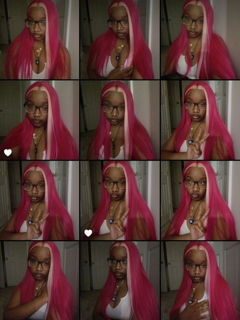 Pink Glasses On Black Women, Pink Braids Dark Skin, Hair Color Braids Black Women, Pink Eyebrows Black Women, Pink And Ginger Hair Black Women, Black Women With Pink Hair, Dark Pink Hair Black Women, Black And Pink Hair Black Women, Dyed Hair Inspiration For Black Hair