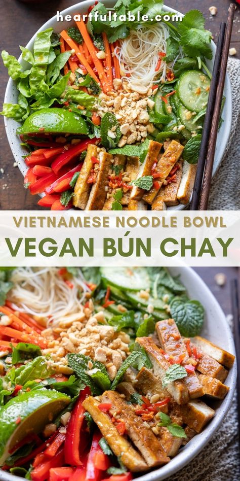 Vegan Bún Chay (Vietnamese Noodle Salad) Vietnamese Recipes Vegetarian, Vietnamese Bun Recipe, Vietnamese Noodle Salad, Vietnamese Noodles, Vegan Noodles, Vegan Asian Recipes, Simple Dressing, Chai Recipe, Vegan Asian