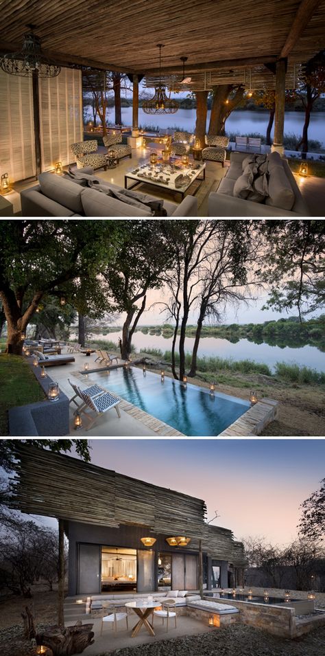 andBeyond Matetsi River Lodge, Victoria Falls #zimbabwe #safari River Lodge Decor, African Lodge Design, Safari Lodge Decor, Zimbabwe Safari, African Restaurant, African Safari Lodge, Lodges Design, African Lodges, Victoria Falls Zimbabwe