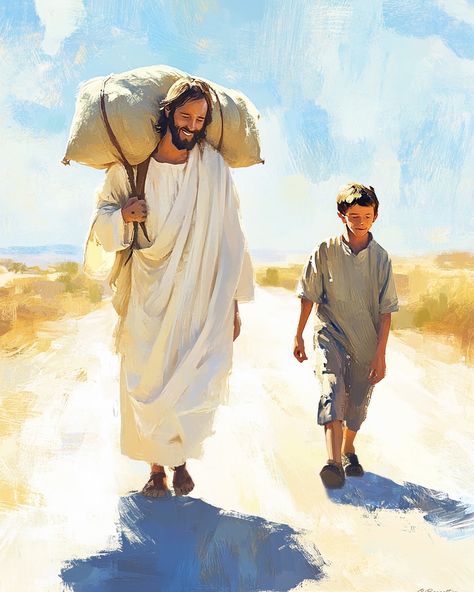 Carry each other’s burdens, and in this way you will fulfill the law of Christ. -Galatians 6:2 “He Carries My Burdens,” inspired by Galatians 6:2, began with a simple but powerful thought: young men and boys need to see that they are loved by the Savior. So often, we emphasize Christ’s tenderness toward others, but I wanted to create something that would speak directly to the hearts of young men—to show them that Jesus loves them deeply and personally. As a father to a young son, I think of... Galatians 6 2, Jesus Father, Jesus Love Images, Bible Quotes Pictures, Galatians 6, Church Quotes, Prophetic Art, Ayat Alkitab, Christian Pictures